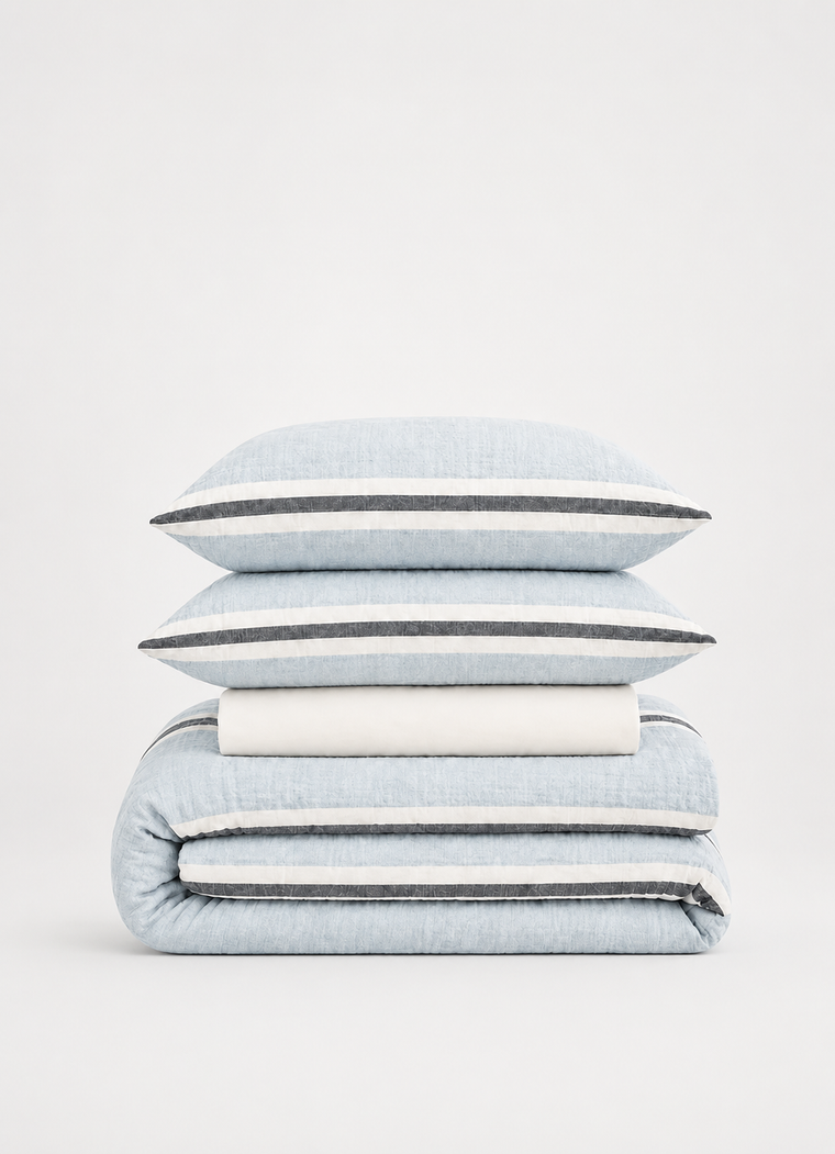 Textured Muslin Bedding Set — Sea Glass