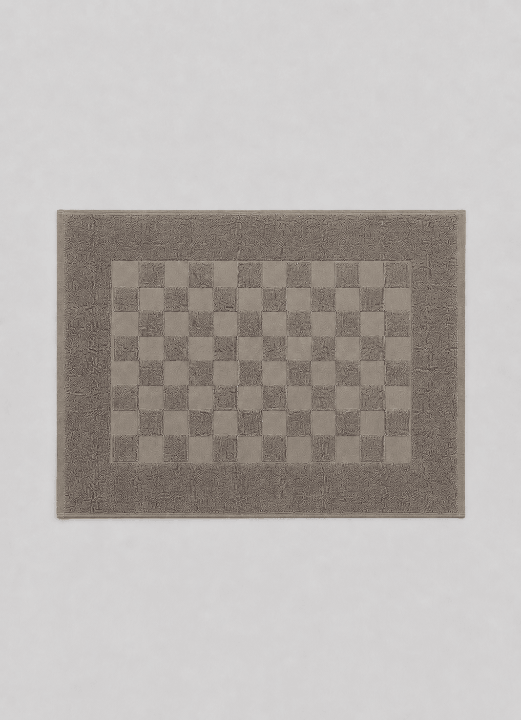 Marlow Check bath mat in Driftwood Taupe — hero shot of tonal checker Turkish cotton
