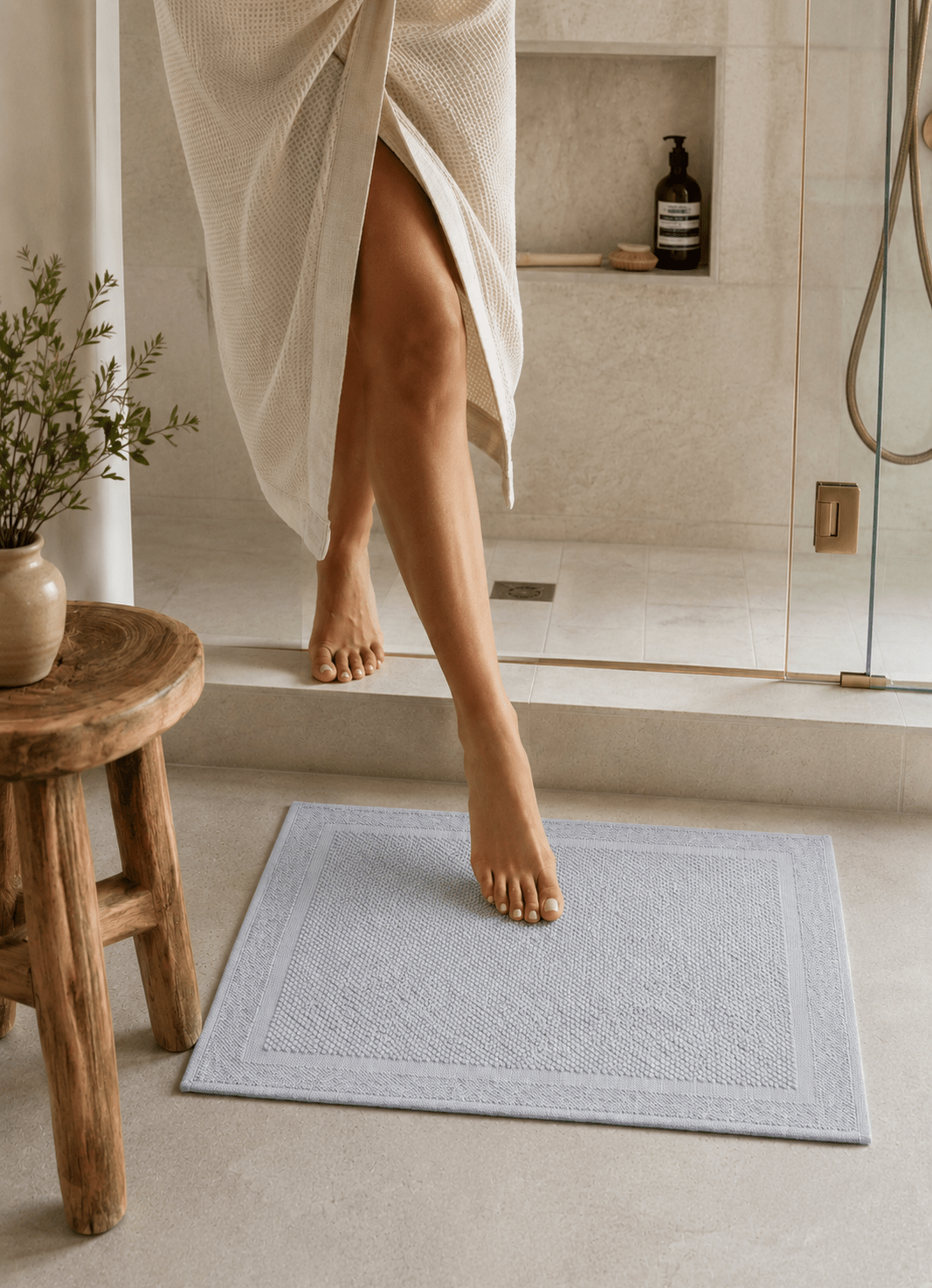 Haven bath mat in Silver Mist — lifestyle shot in styled bathroom setting