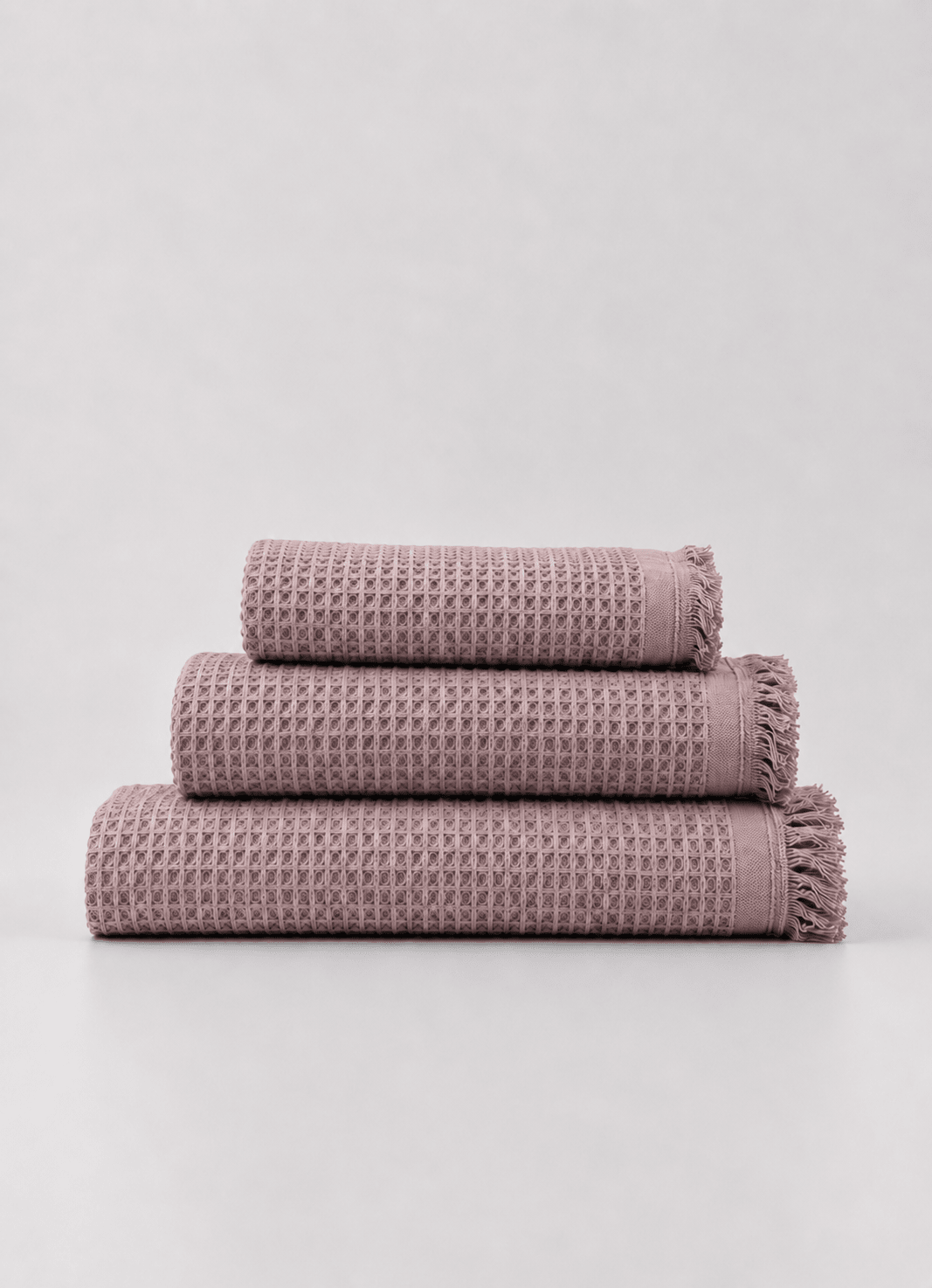 Cloud Waffle Turkish cotton towel in Mauve Mist — hero product shot