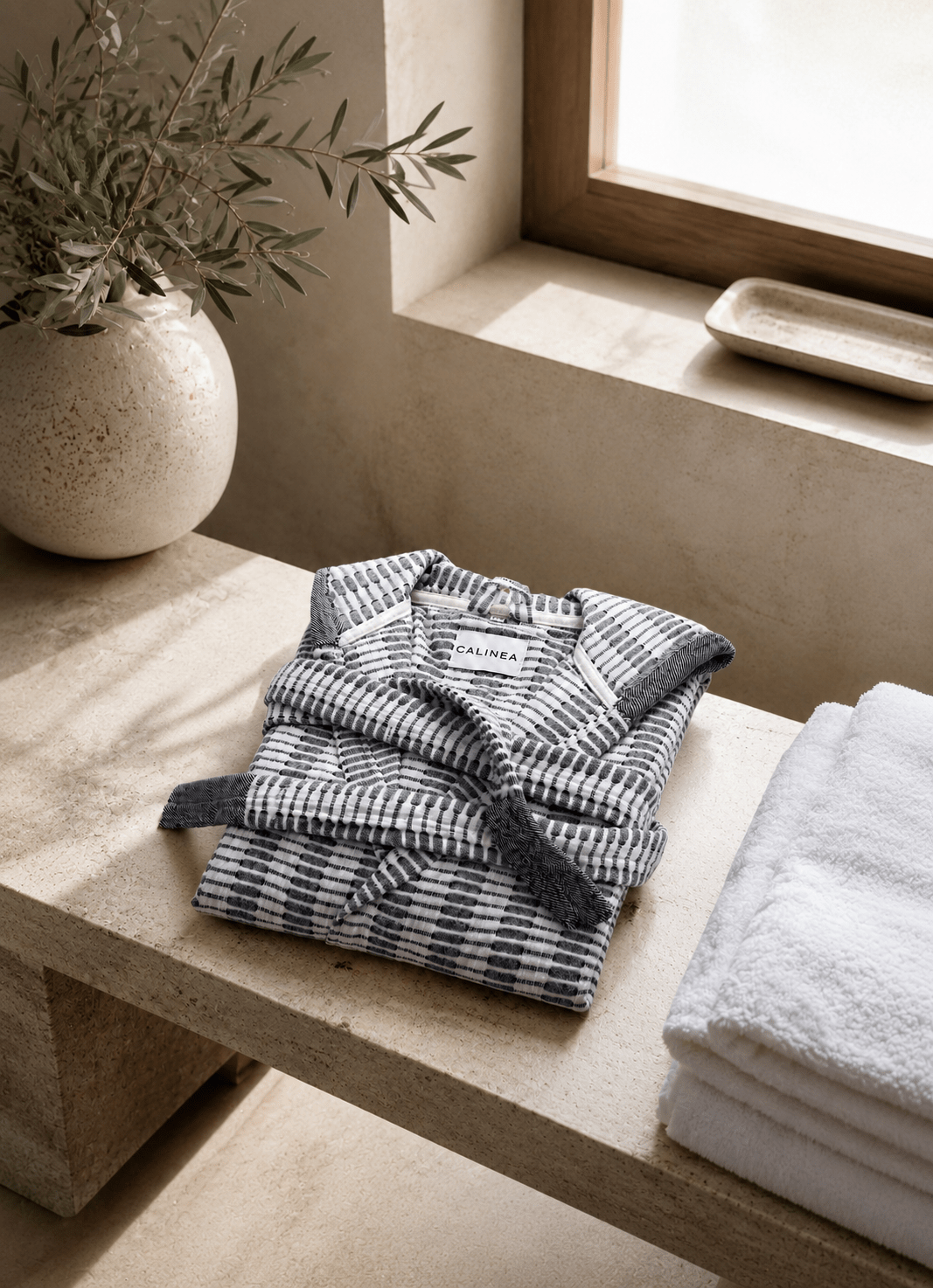 Côte Jacquard Bathrobe — Salt Stone