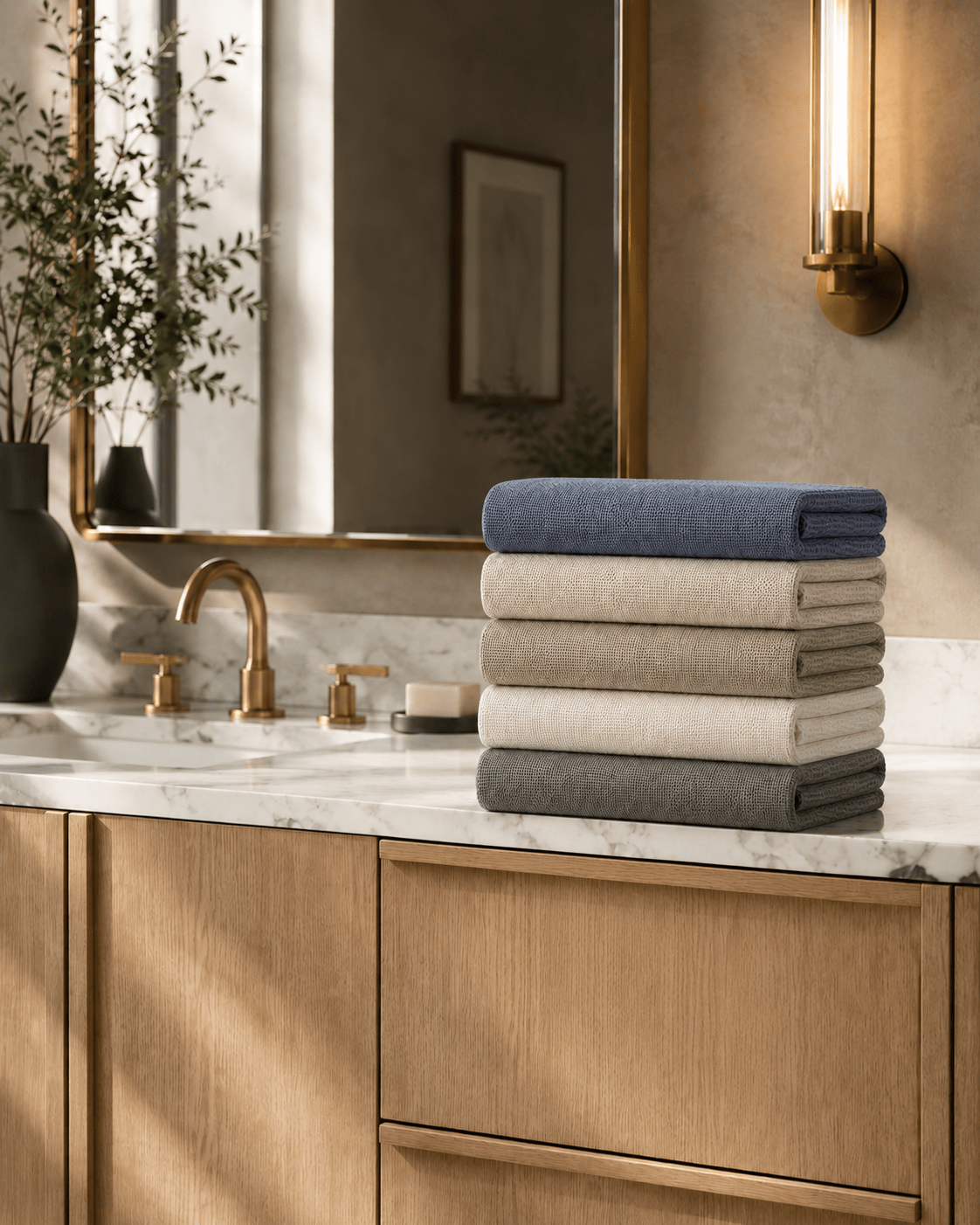 Fine Weave Turkish cotton towel — lifestyle shot in styled bathroom setting