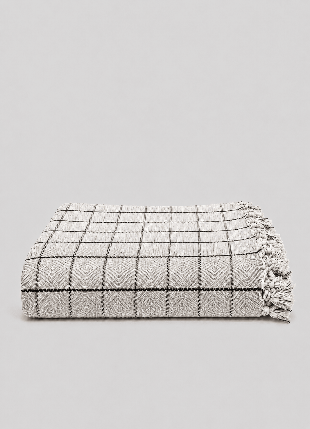 Heritage Weave Windowpane throw in Mineral — hero shot of handwoven Turkish cotton