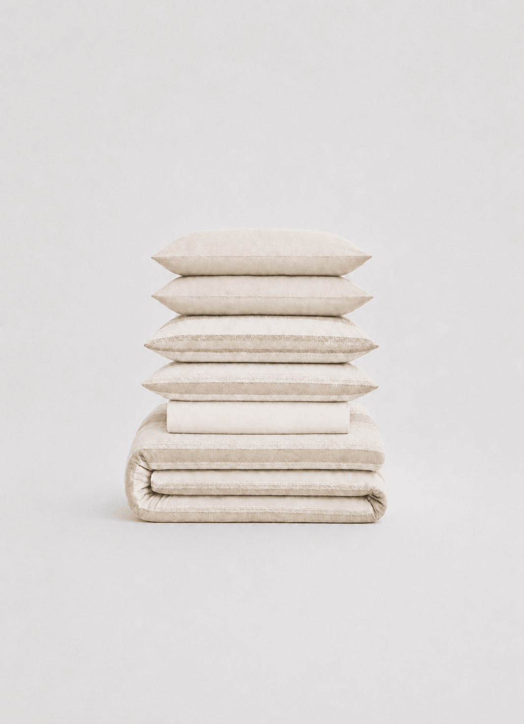 Linen Blend bedding set in Dune Sand — hero shot of 40% linen 60% Turkish cotton