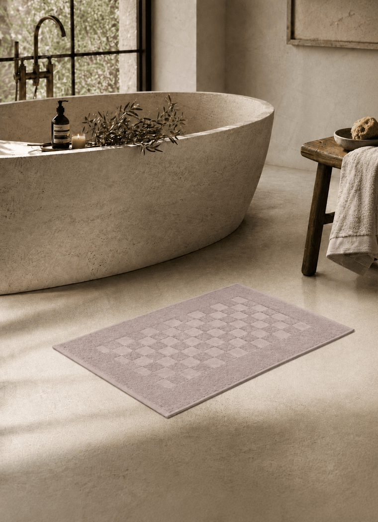 Marlow Check Bath Mat — Blush Stone