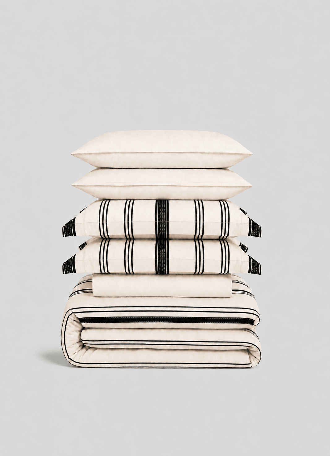 Silken lyocell bedding set in Ink Line — hero shot of cooling, silky-smooth striped bedding