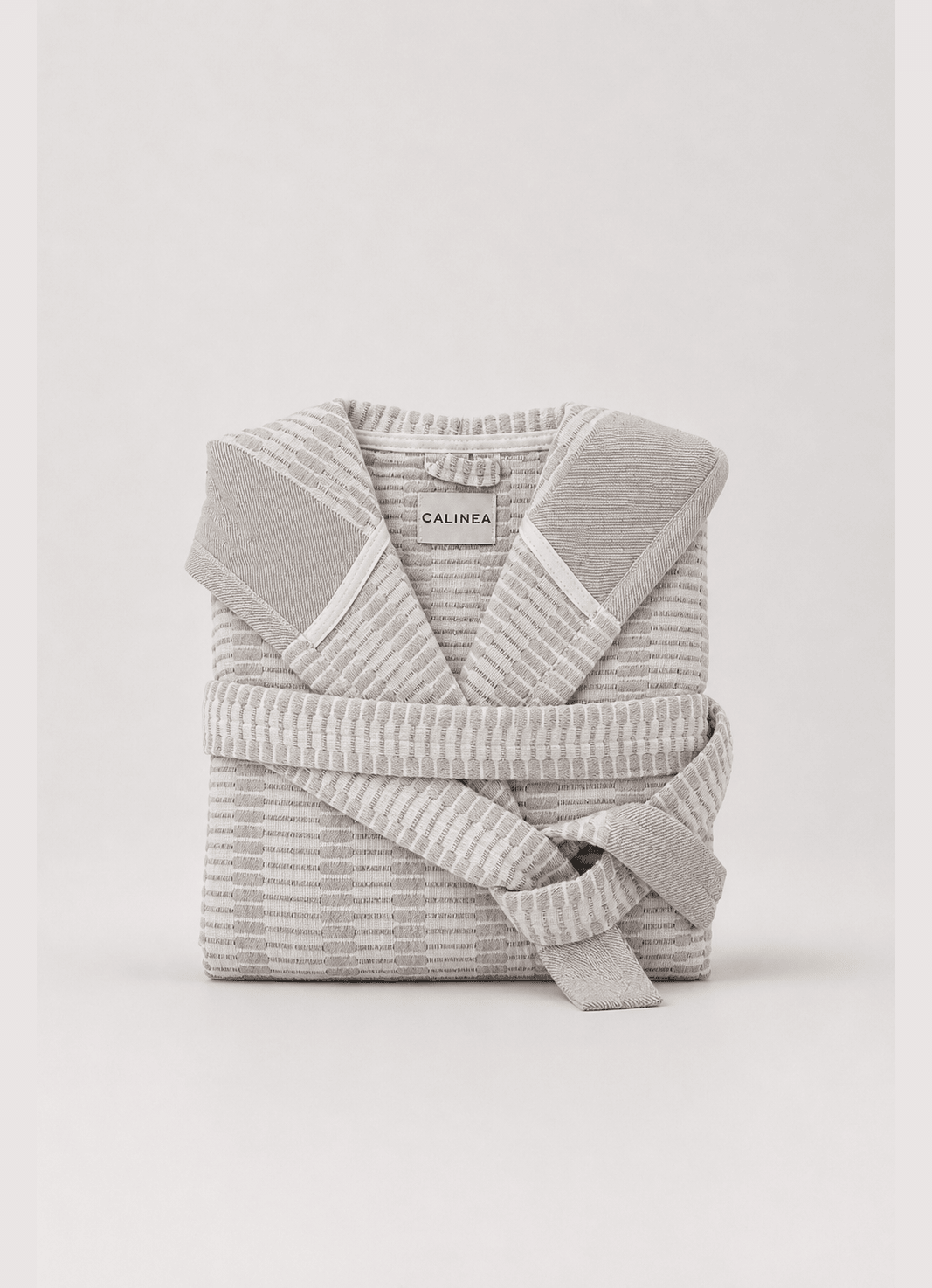 Côte Jacquard bathrobe in Salt and Sand — hero shot of two-tone jacquard Turkish cotton robe