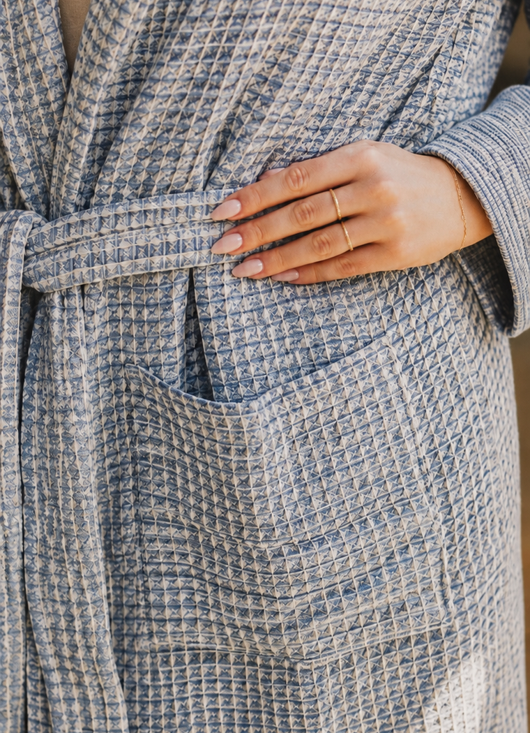 Cloud Waffle Bathrobe — Pacific Mist