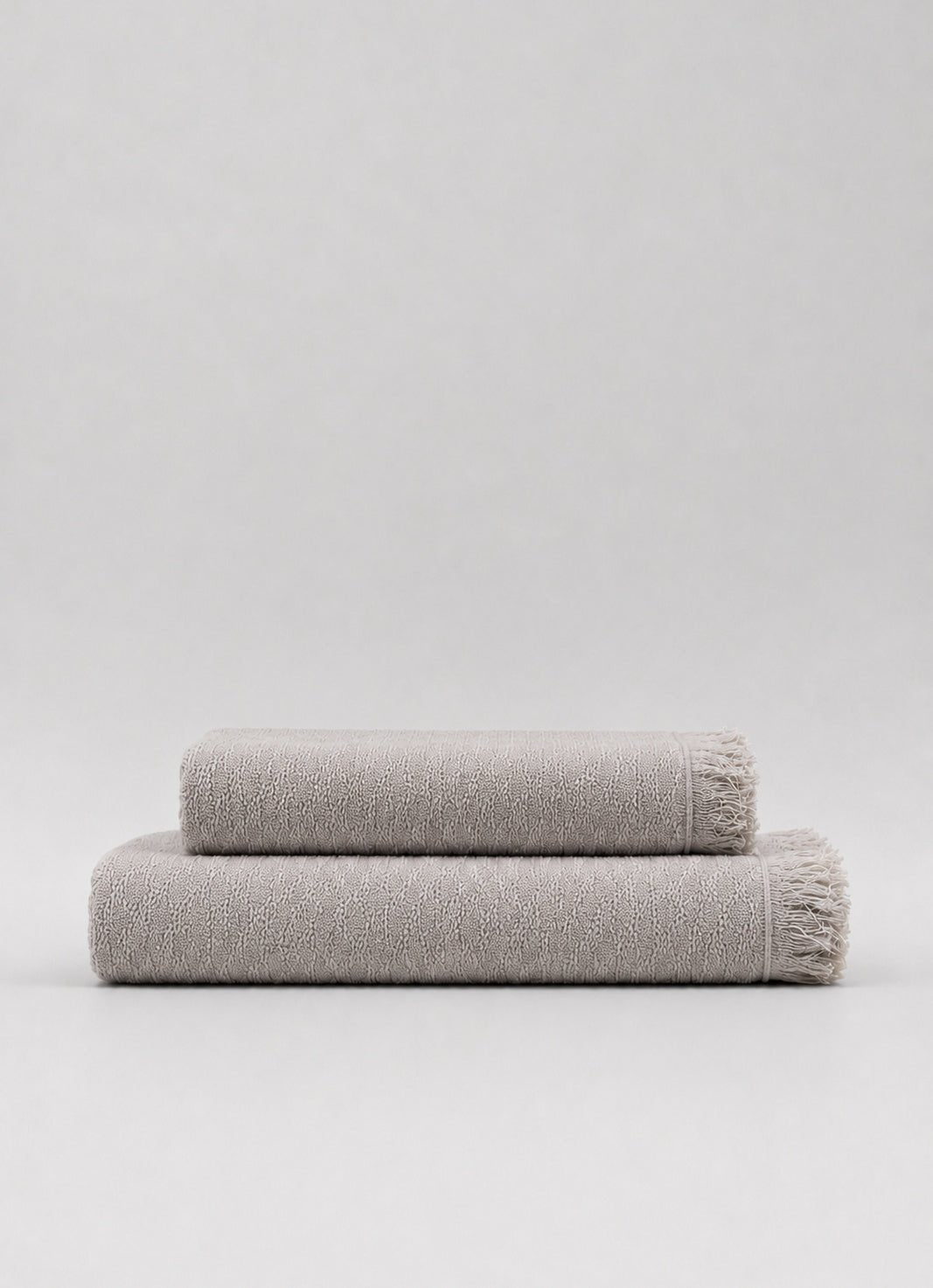 Luma fringed Turkish cotton towel in Mineral — hero product shot