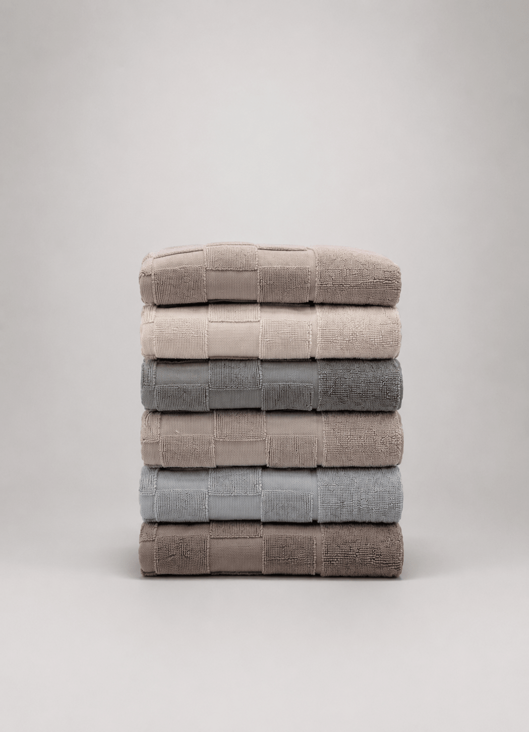 Marlow Check Turkish cotton bath mats — stacked set showing spa-inspired texture