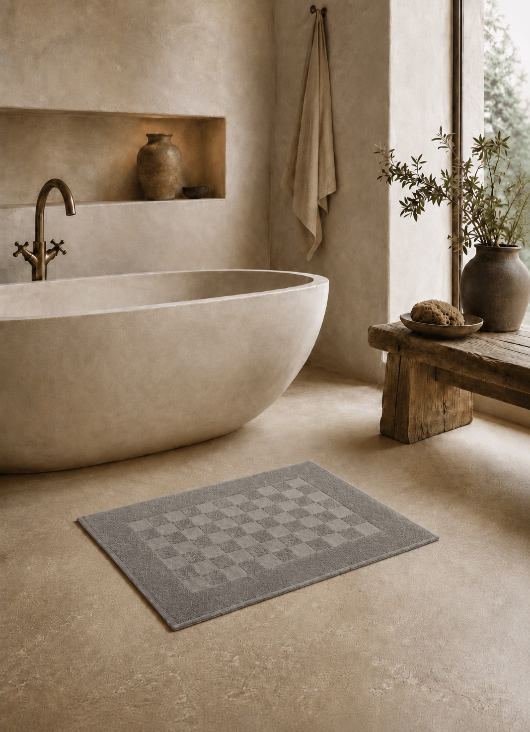 Marlow Check bath mat — close-up of tonal checker pattern and refined woven texture