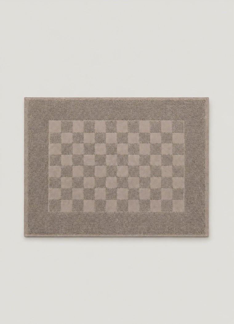 Marlow Check Bath Mat — Driftwood Taupe