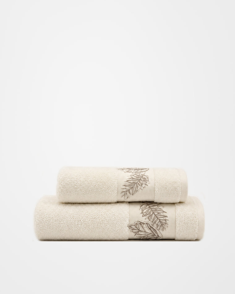 Folia Embroidered Towel — Cloud White