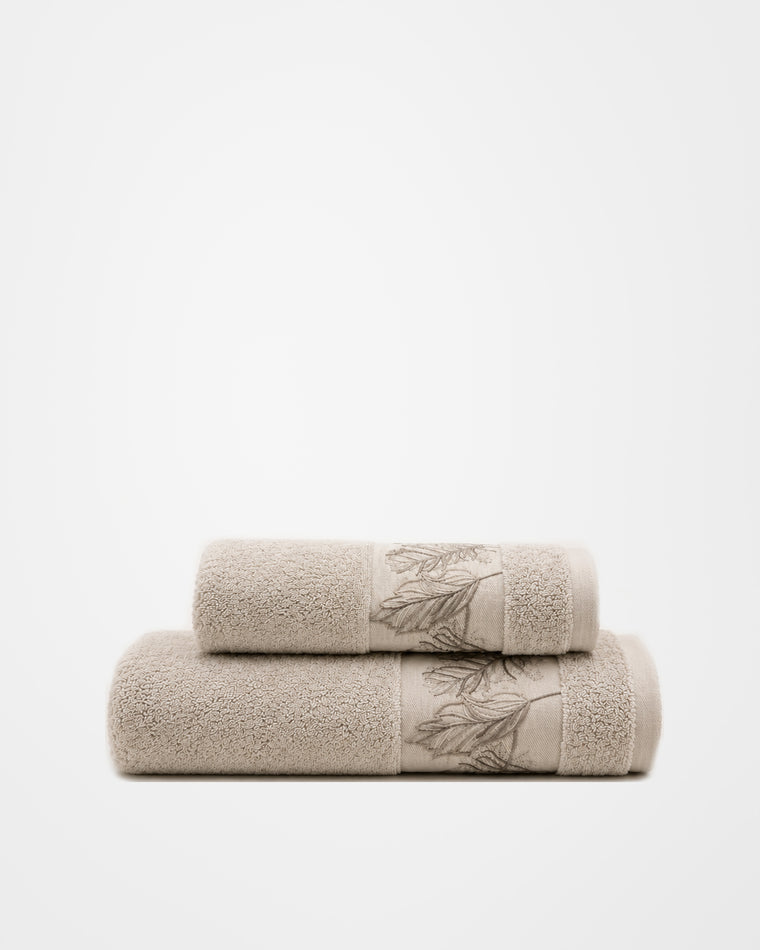 Folia Embroidered Towel — Oat Veil
