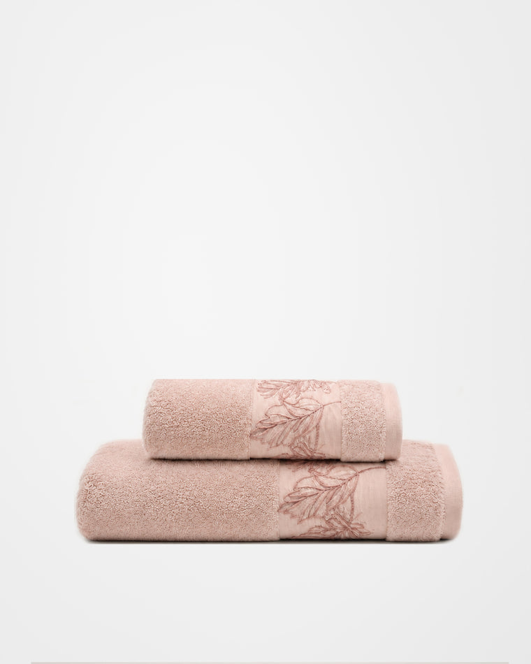 Folia Embroidered Towel — Soft Blush