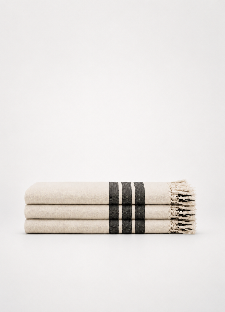 Turkish Linen Bath Sheet — Black Stripe