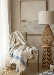 Aurea Muslin coverlet in Sky — second bedroom view showing soft layering
