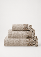 Santa Fe Turkish cotton towel in Soft Sand, stacked hand towel, bath towel and bath sheet — Calinea