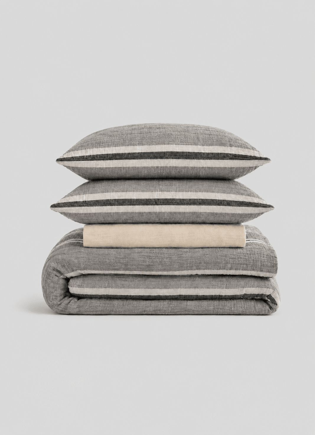 Textured Muslin bedding set in Mineral — hero shot of breathable 100% Turkish cotton muslin set