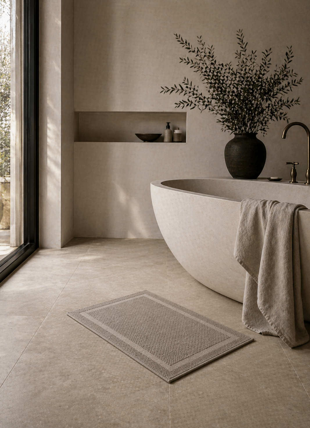 Haven bath mat in Slate Grey — lifestyle shot in styled bathroom setting