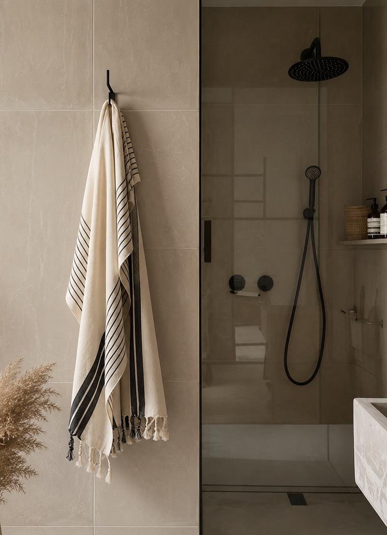 Turkish Linen Bath Sheet — Black Stripe