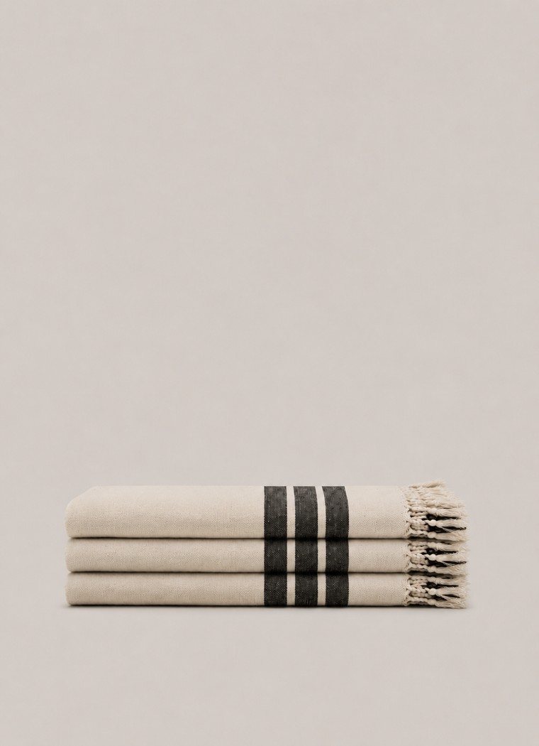 Turkish Linen Bath Sheet — Black Stripe