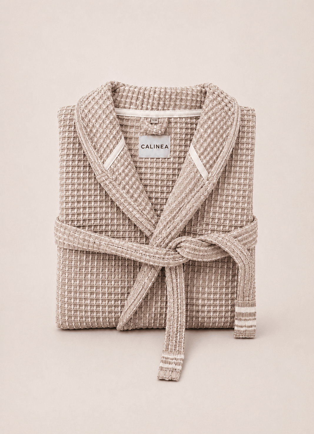 Cloud Waffle bathrobe in Oat Drift — hero shot of lightweight waffle-weave Turkish cotton robe
