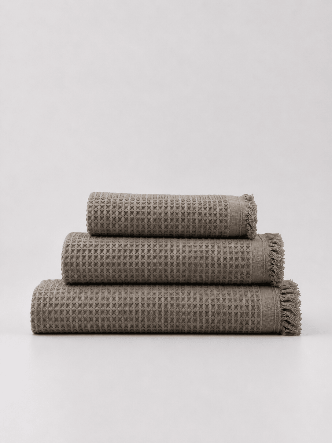 Cloud Waffle Turkish cotton towel in Driftwood Taupe — hero product shot