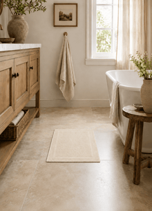 Haven bath mat in Alabaster — lifestyle shot in styled bathroom setting
