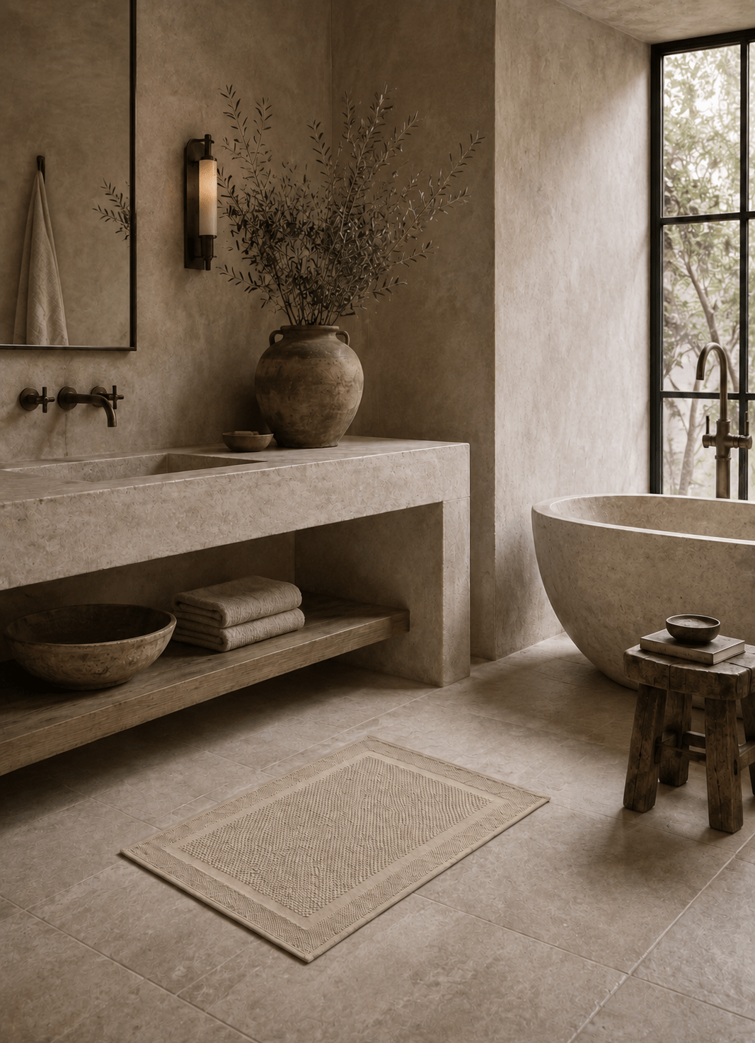 Haven bath mat in Alabaster — angled view showing plush, spa-inspired texture