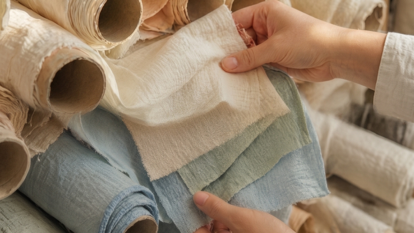 Calinea unique woven texture and considered color — not the usual solid beige