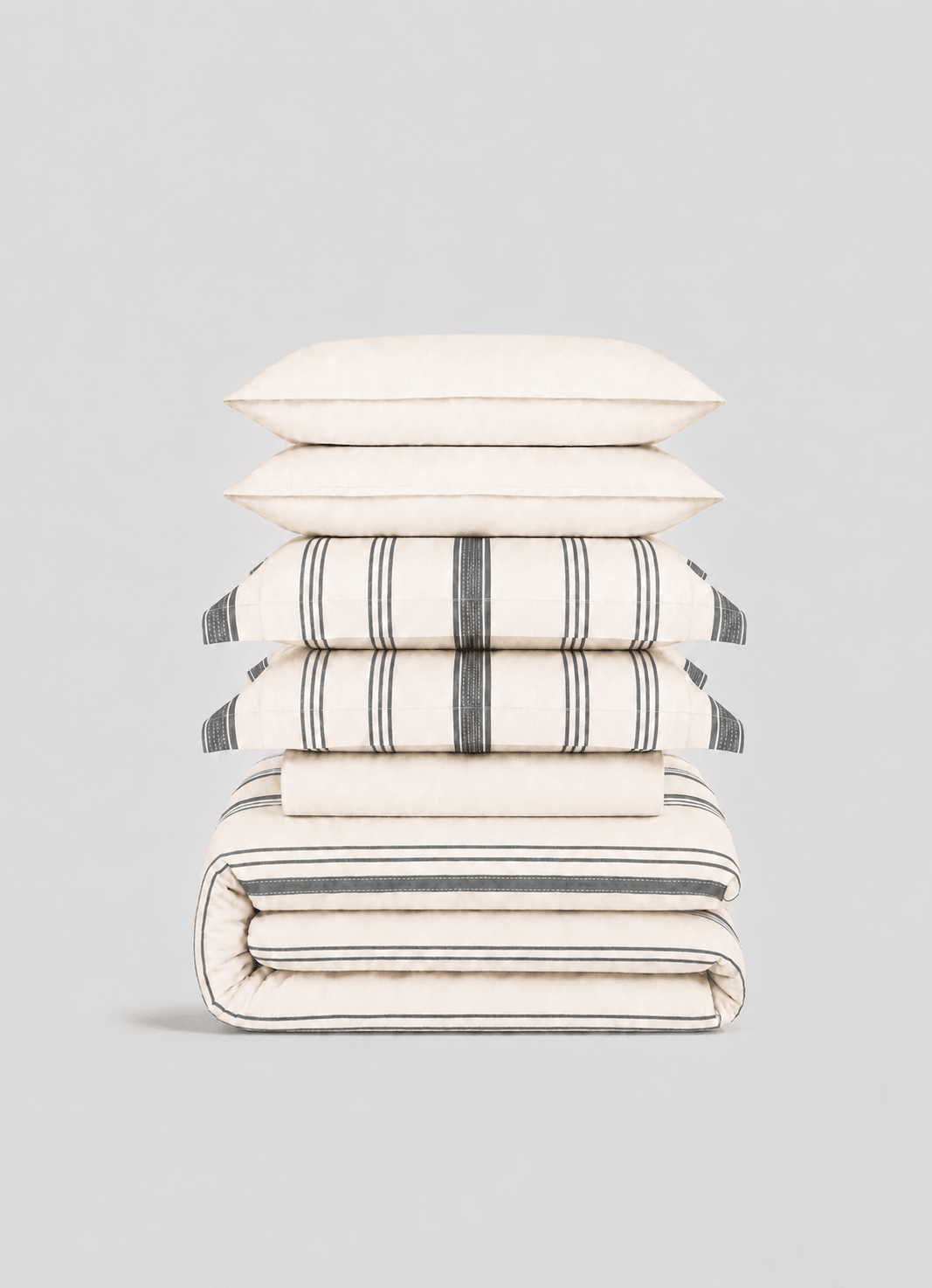 Silken lyocell bedding set in Sky Line — hero shot of cooling, silky-smooth striped bedding