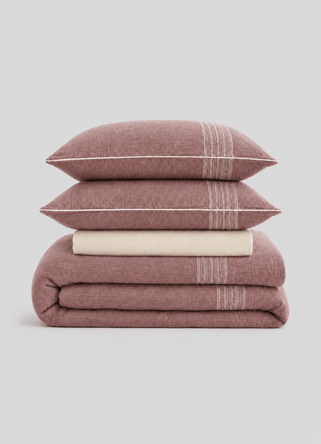 Summer Light Muslin bedding set in Antique Blush — hero shot of lightweight Turkish cotton muslin