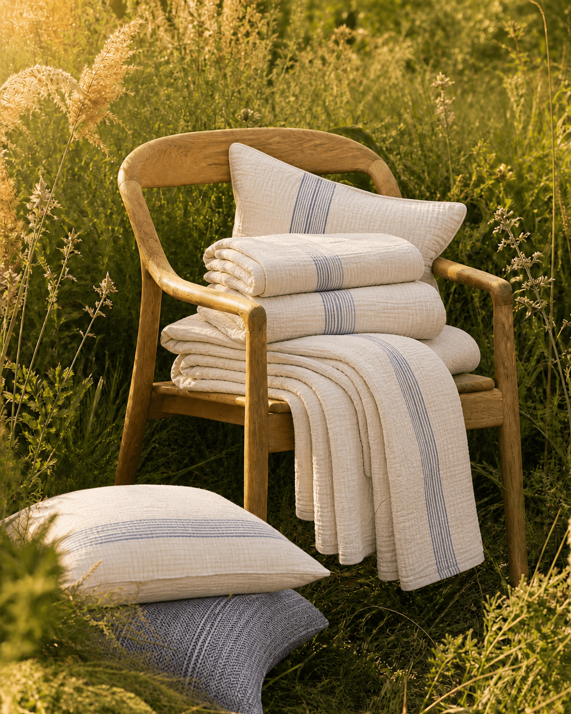 Summer Light Muslin bedding set in Bare Ivory — lifestyle shot in bedroom