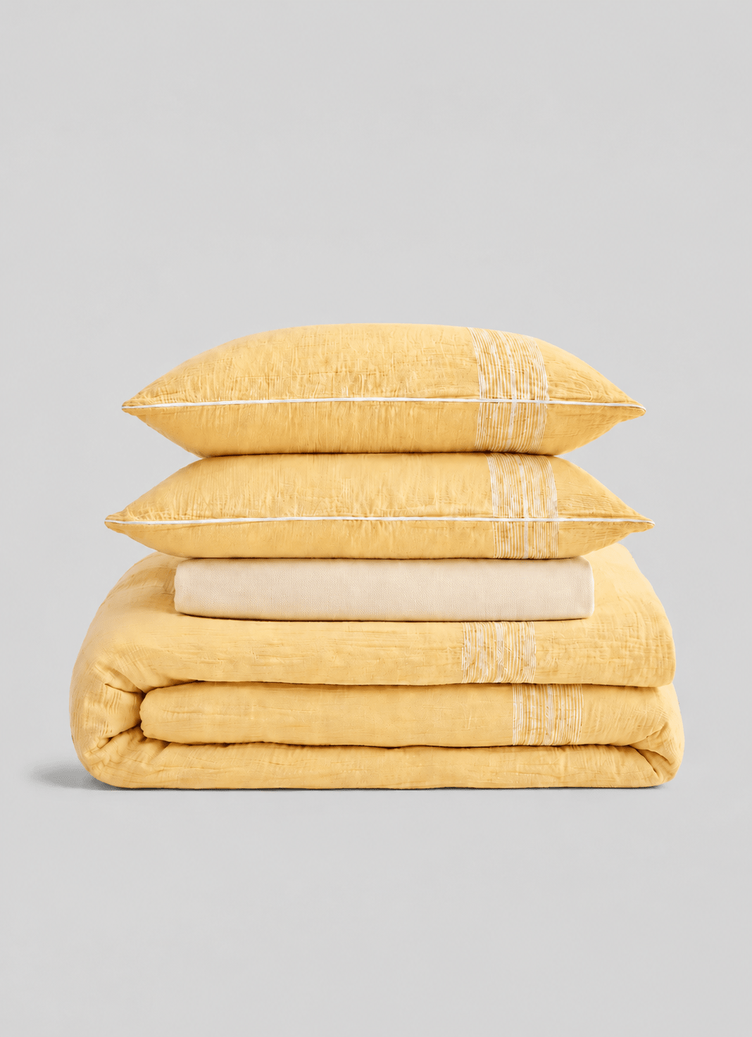 Summer Light Muslin bedding set in Sunlit — hero shot of lightweight 100% Turkish cotton muslin
