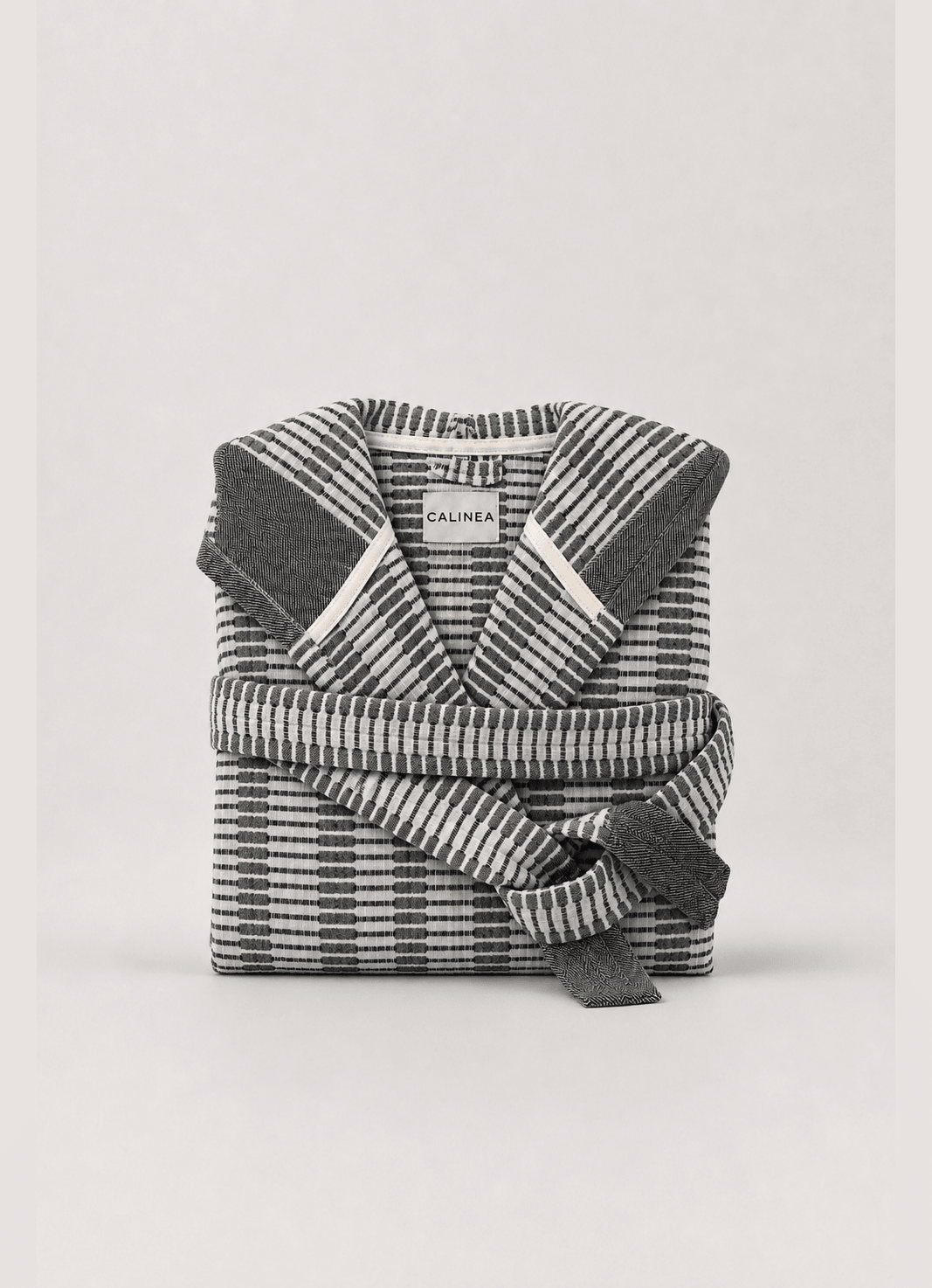 Côte Jacquard bathrobe in Salt Stone — hero shot of two-tone jacquard Turkish cotton robe