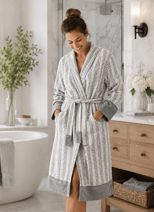 Côte Jacquard Bathrobe — Salt Stone