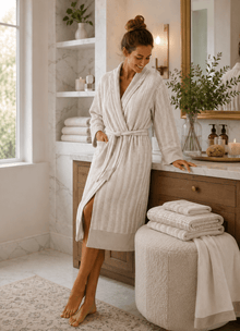 Cote Jacquard Bathrobe — Salt & Sand - Calinea