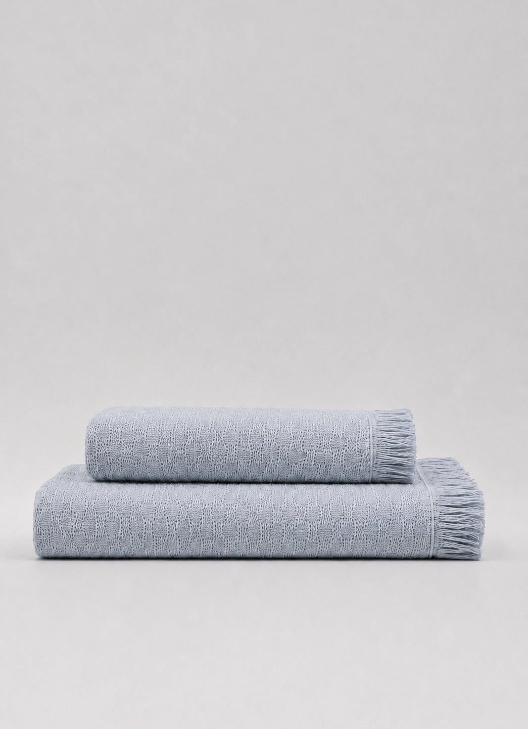 Luma fringed Turkish cotton towel in Silver Mist — hero product shot