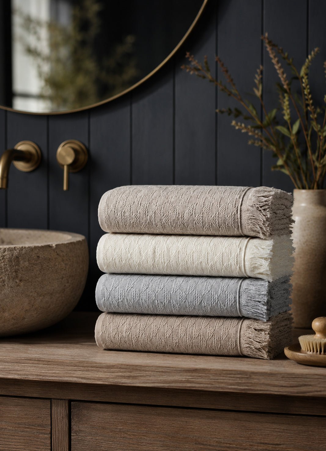 Luma fringed Turkish cotton towel — folded showing lightweight drape