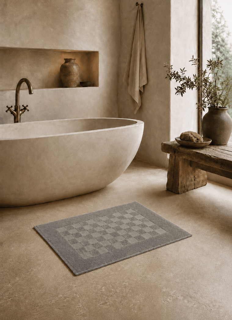 Marlow Check Bath Mat — Deep Slate