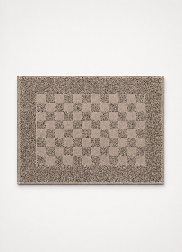 Marlow Check Bath Mat — Driftwood Taupe