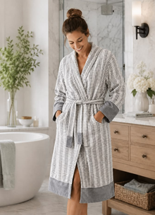 Cote Jacquard Bathrobe — Salt Stone by Calinea