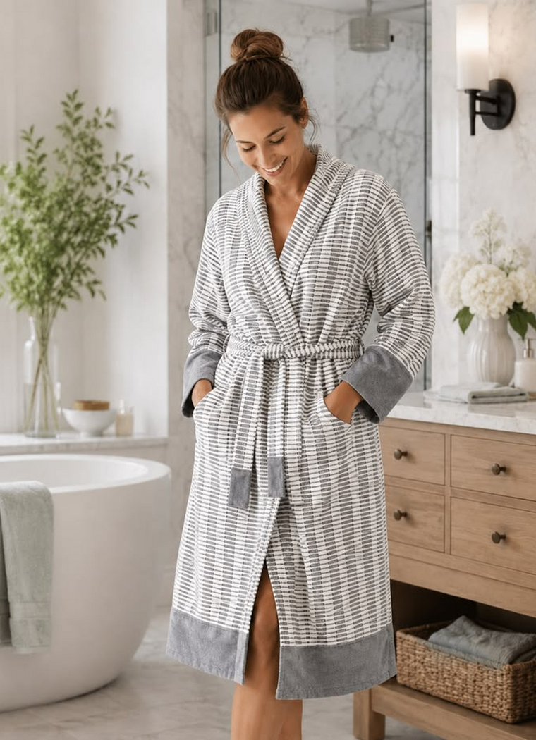 Cote Jacquard Bathrobe — Salt Stone