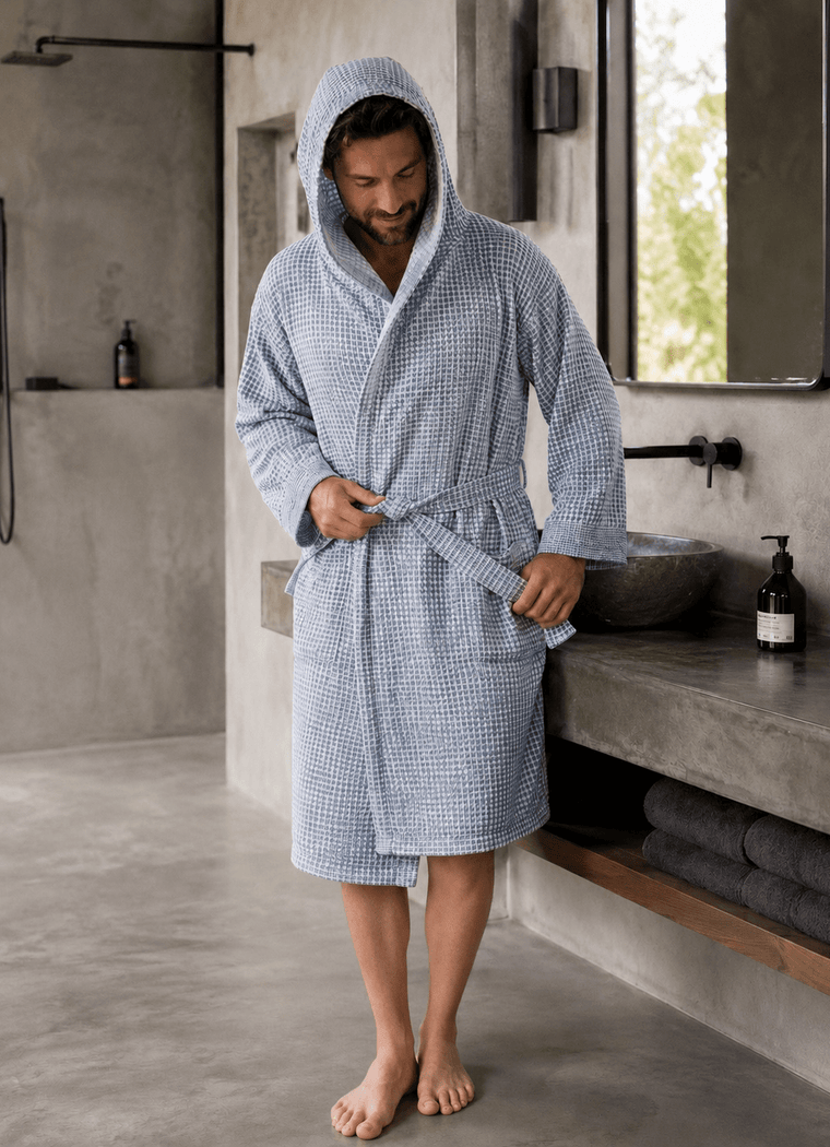 Cloud Waffle Bathrobe — Pacific Mist